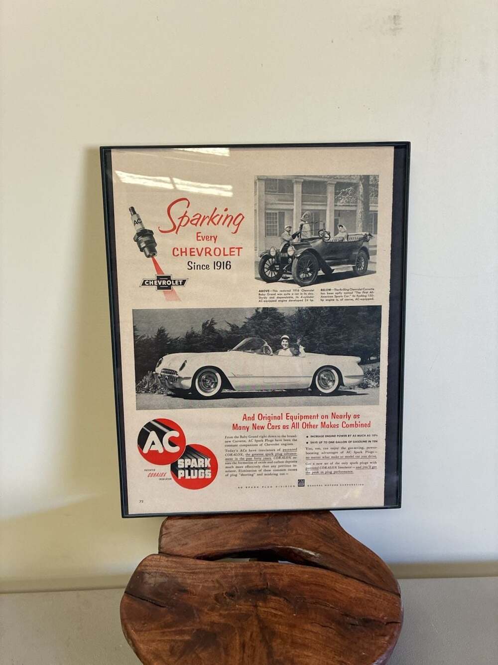 Vintage 1954 AC Spark Plugs Magazine Print Advertisement Featuring Chevrolet Cor